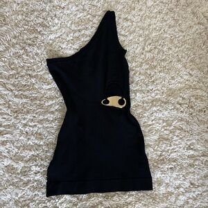 bebe Black One-Shoulder Dress with Gold Accent